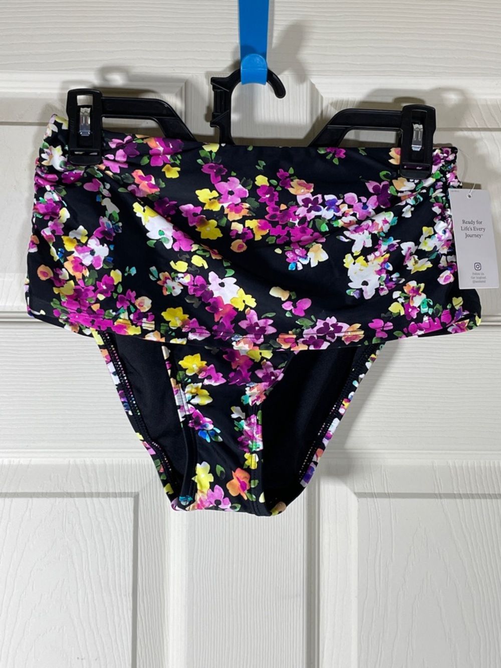 Lands' End Black Floral High-Waist Bikini Bottoms